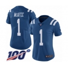 Women's Indianapolis Colts #1 Pat McAfee Limited Royal Blue Rush Vapor Untouchable 100th Season Football Jersey