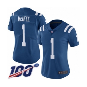 Women's Indianapolis Colts #1 Pat McAfee Royal Blue Team Color Vapor Untouchable Limited Player 100th Season Football Jersey