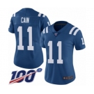 Women's Indianapolis Colts #11 Deon Cain Royal Blue Team Color Vapor Untouchable Limited Player 100th Season Football Jersey