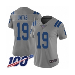 Women's Indianapolis Colts #19 Johnny Unitas Limited Gray Inverted Legend 100th Season Football Jersey