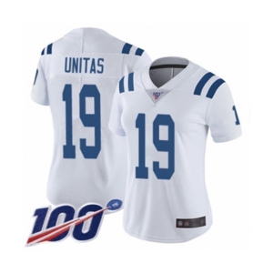Women's Indianapolis Colts #19 Johnny Unitas White Vapor Untouchable Limited Player 100th Season Football Jersey