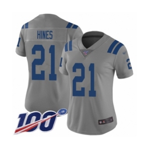 Women's Indianapolis Colts #21 Nyheim Hines Limited Gray Inverted Legend 100th Season Football Jersey