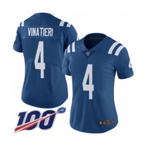 Women's Indianapolis Colts #4 Adam Vinatieri Royal Blue Team Color Vapor Untouchable Limited Player 100th Season Football Jersey