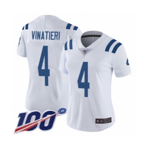 Women's Indianapolis Colts #4 Adam Vinatieri White Vapor Untouchable Limited Player 100th Season Football Jersey