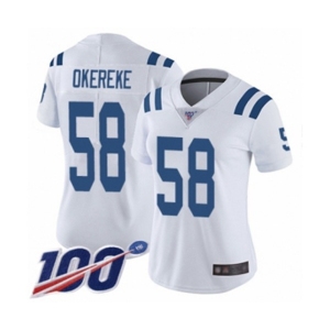 Women's Indianapolis Colts #58 Bobby Okereke White Vapor Untouchable Limited Player 100th Season Football Jersey
