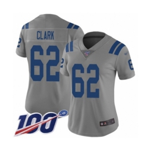 Women's Indianapolis Colts #62 Le'Raven Clark Limited Gray Inverted Legend 100th Season Football Jersey