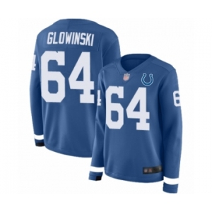 Women's Indianapolis Colts #64 Mark Glowinski Limited Blue Therma Long Sleeve Football Jersey