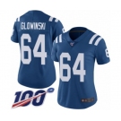 Women's Indianapolis Colts #64 Mark Glowinski Royal Blue Team Color Vapor Untouchable Limited Player 100th Season Football Jersey