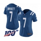 Women's Indianapolis Colts #7 Jacoby Brissett Royal Blue Team Color Vapor Untouchable Limited Player 100th Season Football Jersey
