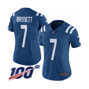 Women's Indianapolis Colts #7 Jacoby Brissett Royal Blue Team Color Vapor Untouchable Limited Player 100th Season Football Jersey