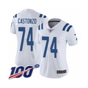 Women's Indianapolis Colts #74 Anthony Castonzo White Vapor Untouchable Limited Player 100th Season Football Jersey
