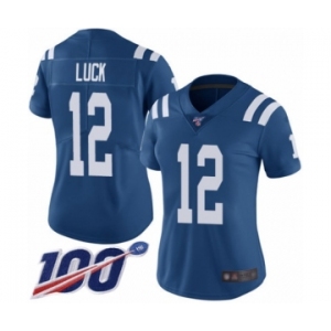 Women's Nike Indianapolis Colts #12 Andrew Luck Royal Blue Team Color Vapor Untouchable Limited Player 100th Season NFL Jersey