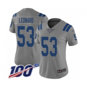 Women's Nike Indianapolis Colts #53 Darius Leonard Limited Gray Inverted Legend 100th Season NFL Jersey