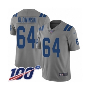 Youth Indianapolis Colts #64 Mark Glowinski Limited Gray Inverted Legend 100th Season Football Jersey