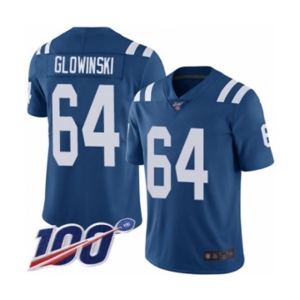 Youth Indianapolis Colts #64 Mark Glowinski Royal Blue Team Color Vapor Untouchable Limited Player 100th Season Football Jersey