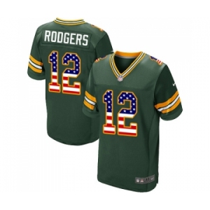 Men's Green Bay Packers #12 Aaron Rodgers Elite Green Home USA Flag Fashion Football Jersey
