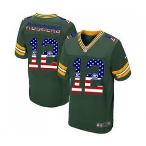 Men's Green Bay Packers #12 Aaron Rodgers Elite Green USA Flag Fashion Football Jersey