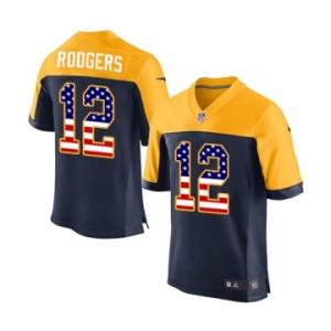 Men's Green Bay Packers #12 Aaron Rodgers Elite Navy Blue Alternate USA Flag Fashion Football Jersey