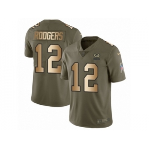 Men Nike Green Bay Packers #12 Aaron Rodgers Limited Olive Gold 2017 Salute to Service NFL Jersey