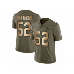 Men Nike Green Bay Packers #52 Clay Matthews Limited Olive Gold 2017 Salute to Service NFL Jersey