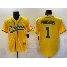 Men's Green Bay Packers #1 Micah Parsons Gold Cool Base Stitched Baseball Jersey