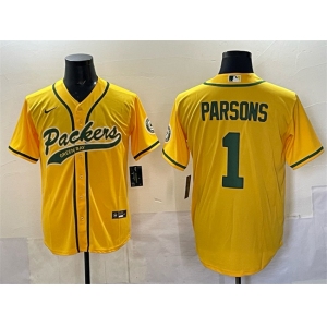 Men's Green Bay Packers #1 Micah Parsons Gold Cool Base Stitched Baseball Jersey