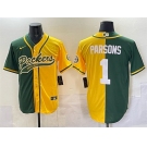 Men's Green Bay Packers #1 Micah Parsons Green Gold Split Cool Base Stitched Baseball Jersey