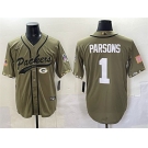 Men's Green Bay Packers #1 Micah Parsons Olive Salute to Service Cool Base Stitched Baseball Jersey