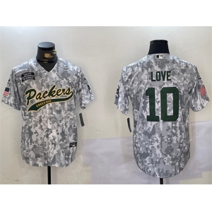 Men's Green Bay Packers #10 Jordan Love 2024 Arctic Camo Salute To Service Stitched Baseball Jersey