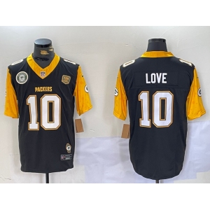 Men's Green Bay Packers #10 Jordan Love Black White Gold 2024 F.U.S.E. Home Patch Vapor Untouchable Limited Stitched Jersey