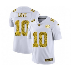 Men's Green Bay Packers #10 Jordan Love Flocked Leopard Print Vapor Limited Football Jersey White
