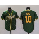 Men's Green Bay Packers #10 Jordan Love Green Cool Base Stitched Baseball Jersey