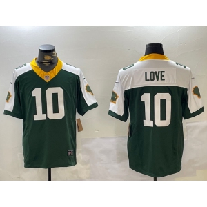 Men's Green Bay Packers #10 Jordan Love Green White 2023 FUSE Home Patch Vapor Limited Stitched Jersey