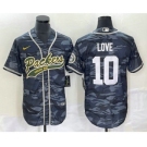 Men's Green Bay Packers #10 Jordan Love Grey Camo With Patch Cool Base Stitched Baseball Jersey