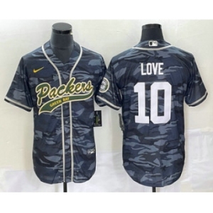 Men's Green Bay Packers #10 Jordan Love Grey Camo With Patch Cool Base Stitched Baseball Jersey