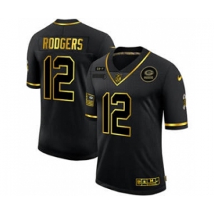 Men's Green Bay Packers #12 Aaron Rodgers 2020 Salute To Service Black Golden Limited Football Jersey