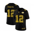 Men's Green Bay Packers #12 Aaron Rodgers Black Leopard Print Fashion Vapor Limited Football Jersey