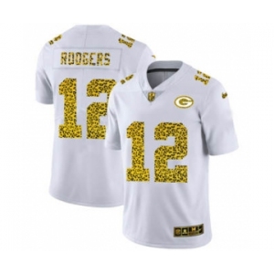 Men's Green Bay Packers #12 Aaron Rodgers Flocked Leopard Print Vapor Limited Football Jersey White