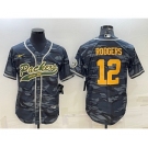 Men's Green Bay Packers #12 Aaron Rodgers Grey Gold Camo With Patch Cool Base Stitched Baseball Jersey