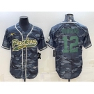 Men's Green Bay Packers #12 Aaron Rodgers Grey Green Camo With Patch Cool Base Stitched Baseball Jersey