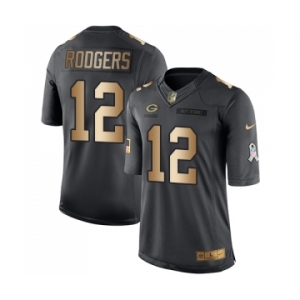 Men's Green Bay Packers #12 Aaron Rodgers Limited Black Gold Salute to Service Football Jersey