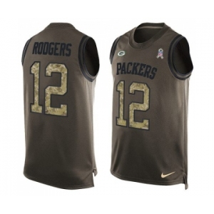 Men's Green Bay Packers #12 Aaron Rodgers Limited Green Salute to Service Tank Top Football Jersey