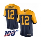 Men's Green Bay Packers #12 Aaron Rodgers Limited Navy Blue Alternate 100th Season Football Jersey