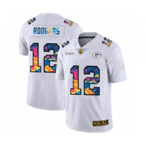Men's Green Bay Packers #12 Aaron Rodgers White Multi-Color 2020 Football Crucial Catch Limited Football Jersey