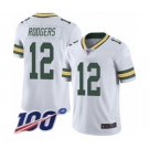 Men's Green Bay Packers #12 Aaron Rodgers White Vapor Untouchable Limited Player 100th Season Football Jersey