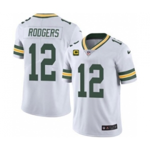 Men's Green Bay Packers #12 Aaron Rodgers White With 4-star C Patch Vapor Untouchable Stitched NFL Limited Jersey