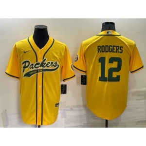 Men's Green Bay Packers #12 Aaron Rodgers Yellow Stitched MLB Cool Base Nike Baseball Jersey
