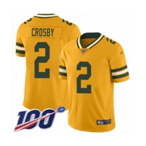 Men's Green Bay Packers #2 Mason Crosby Limited Gold Inverted Legend 100th Season Football Jersey