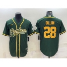 Men's Green Bay Packers #28 AJ Dillon Green Yellow With Patch Cool Base Stitched Baseball Jersey