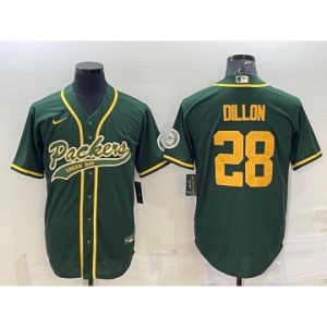Men's Green Bay Packers #28 AJ Dillon Green Yellow With Patch Cool Base Stitched Baseball Jersey